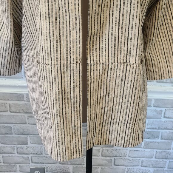 Eileen Fisher Stripe 3/4 Sleeve Boxy Organic Cotton Jacket Open Front Classic XL - Picture 9 of 9